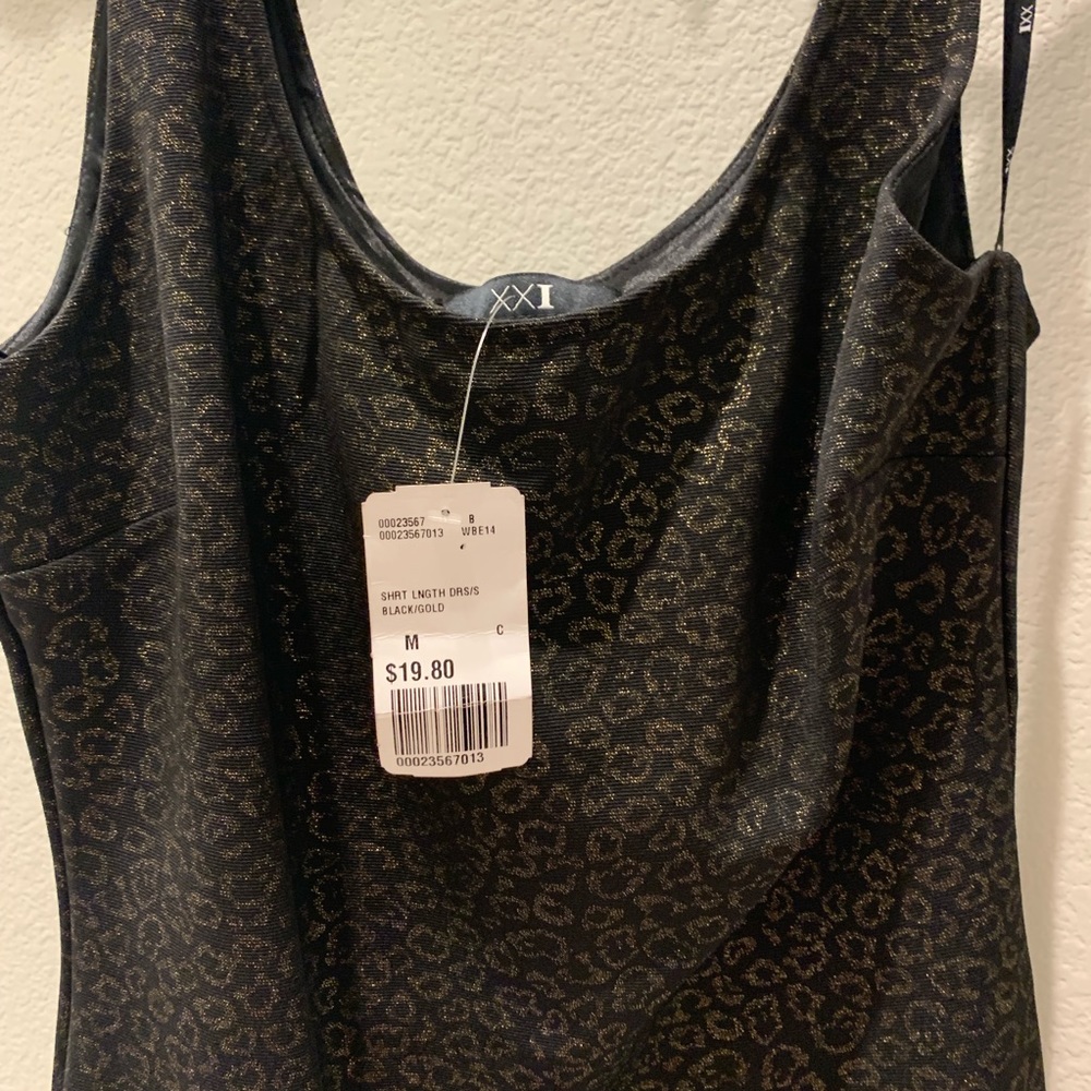 NWT Forever 21 Black and Shiny Shimmery Leopard Print Mini Dress - Size Medium